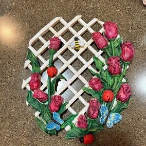 Garden Trellis Wall Art Tulips Ladybugs Butterflies Bee Spring Decor
